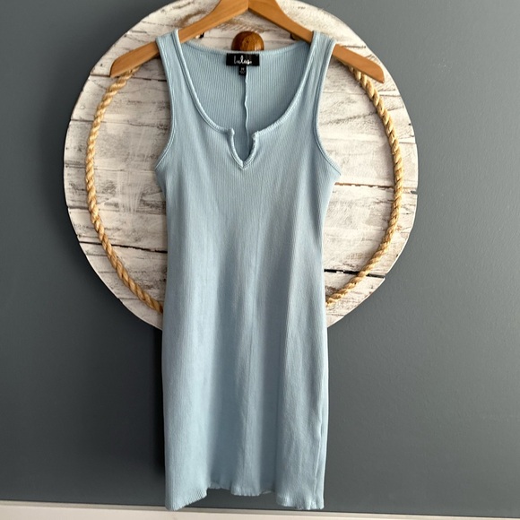 Lulu's Blue Ribbed Dress Sweetheart Neckline - Picture 6 of 6